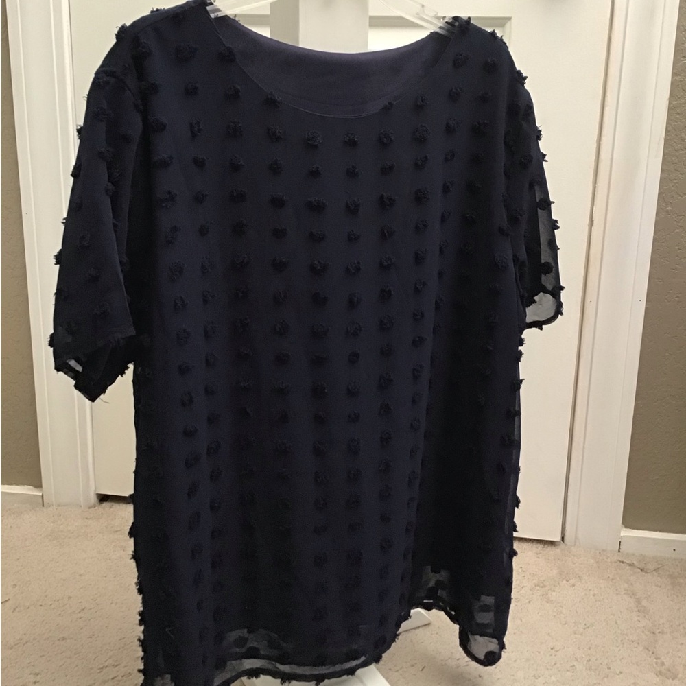 Navy blue Swiss dot top